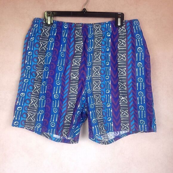 Vintage Campus Swim Trunks Shorts Blue Purple Grey Native Print Size Large - Picture 1 of 6